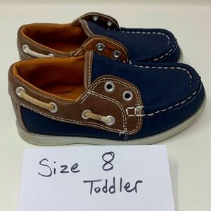 Boat shoes toddler boys 8 Robert Wayne blue brown leather look